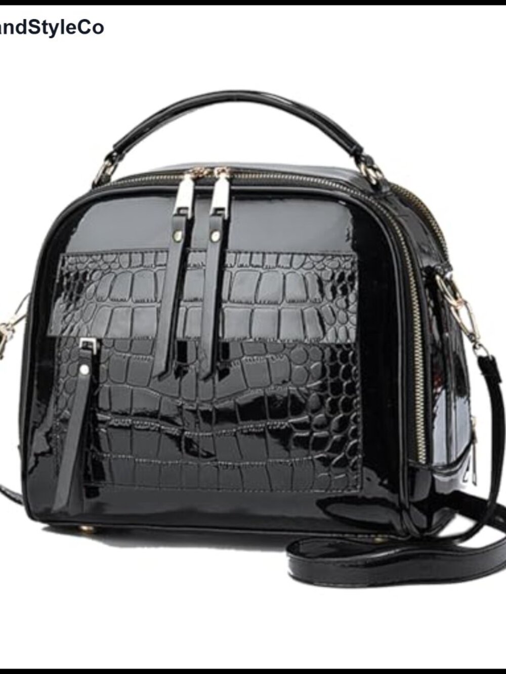 Vegan Patent Leather Satchel Handbag Multi Pockets Crossbody Purse